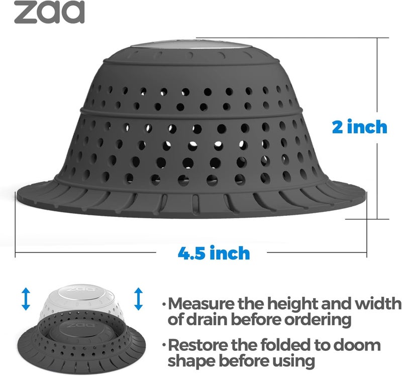 zaa Bathtub Drain Hair Catcher, Premium Silicone Collapsible 2 Pack Drain Protector for Pop-Up & Regular Drains of Shower, Bathtub, Tub, Bathroom, Sink, Black Black - Image 5